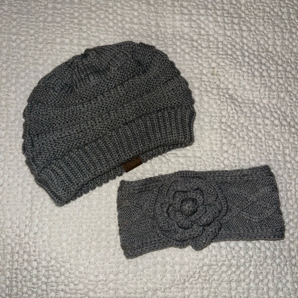 NWOT C.C. Exclusives Adult Cable Knit Beanie & Headband - Dark Gray - Picture 6 of 9